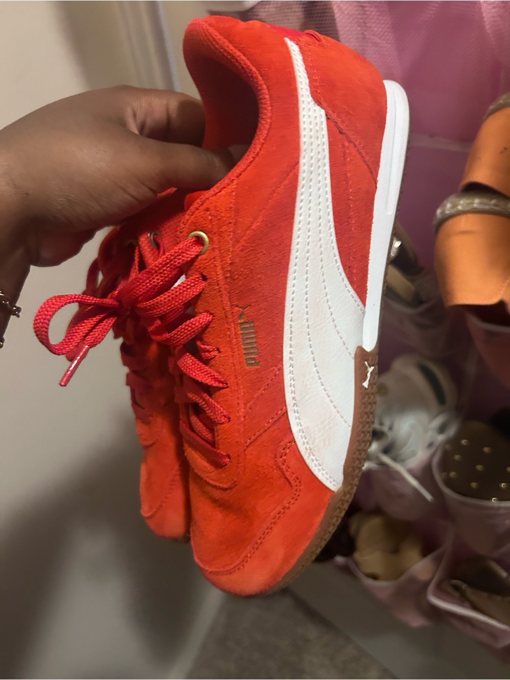 Puma Women’s Red Suede Sneakers with White Formstrip